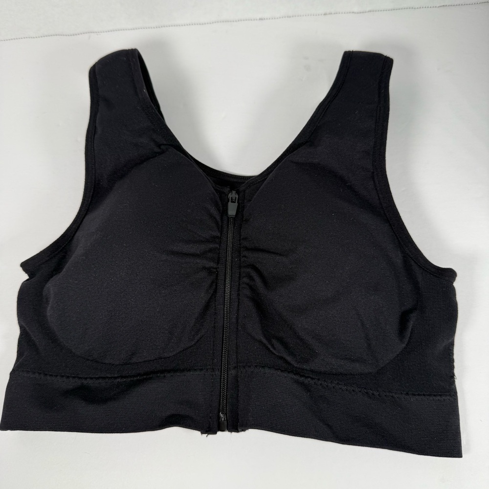 Genie Zip Bra Size Large Women’s Black Zipper Front Sports Bra